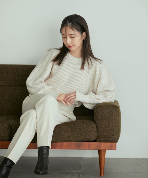 VIS（ビス）の「【洗える】ケーブルボリューム袖ニットプルオーバー【sustainable】（ニット/セーター・レディース・ブラック/グレー/ホワイト系その他/イエロー・FREE）」の11枚目の写真