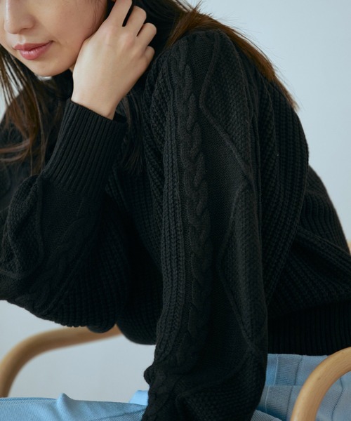 VIS（ビス）の「【洗える】ケーブルボリューム袖ニットプルオーバー【sustainable】（ニット/セーター・レディース・ブラック/グレー/ホワイト系その他/イエロー・FREE）」の16枚目の写真