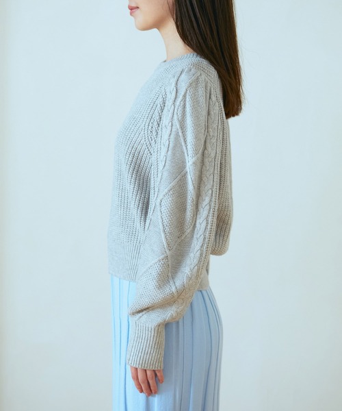 VIS（ビス）の「【洗える】ケーブルボリューム袖ニットプルオーバー【sustainable】（ニット/セーター・レディース・ブラック/グレー/ホワイト系その他/イエロー・FREE）」の21枚目の写真