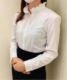 TOKYO SHIRTS | 形態安定ノーアイロン フリル付きスタンドカラー 長袖ビジネスワイシャツ(ビジネスシャツ)