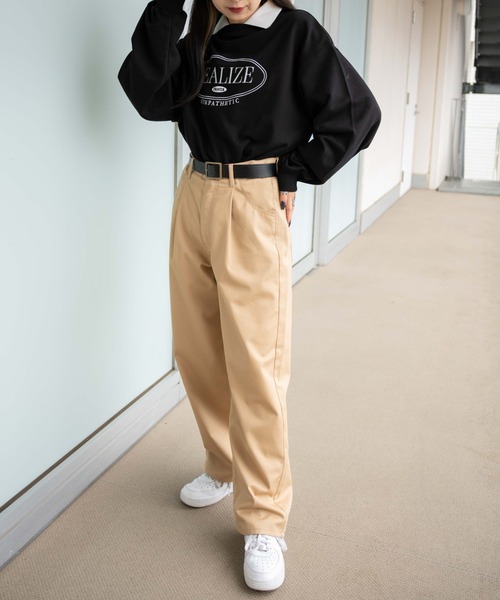 WEGO(ウィゴー)の「WEGO/ベルト付きタックワイドチノパンツ(チノパンツ・レディース・ブラック/ベージュ・FREE)」の21枚目の写真