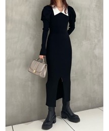 rienda | バイカラーチェルシーカラーロングスリーブニットワンピース(ワンピース)