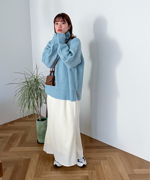 feepur（フェピュール）の「【ハンドウォッシャブル】もちもちハイネックチュニックニット（ニット/セーター・レディース・ピンク/ベージュ/グレー/ブルー/ブラック・MEDIUM）」の7枚目の写真