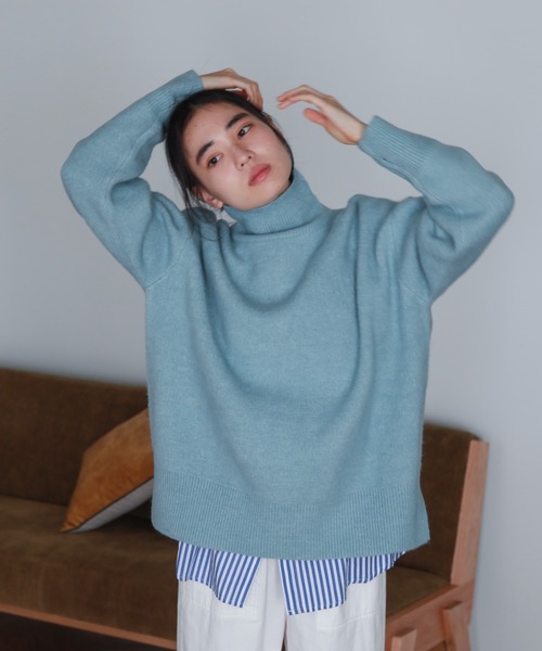 feepur（フェピュール）の「【ハンドウォッシャブル】もちもちハイネックチュニックニット（ニット/セーター・レディース・ピンク/ベージュ/グレー/ブルー/ブラック・MEDIUM）」の16枚目の写真