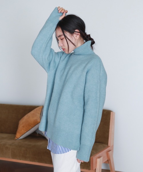 feepur（フェピュール）の「【ハンドウォッシャブル】もちもちハイネックチュニックニット（ニット/セーター・レディース・ピンク/ベージュ/グレー/ブルー/ブラック・MEDIUM）」の12枚目の写真