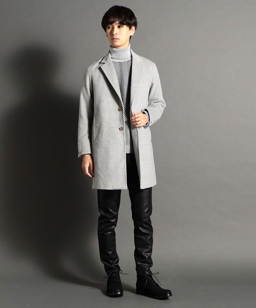 HIDEAWAYS NICOLE（ハイダウェイニコル）の「ハイブリットビーバーメルトンチェスターコート（チェスターコート・メンズ・ネイビー/ベージュ/チェック/ライトグレー・MEDIUM/LARGE/X-LARGE）」の5枚目の写真