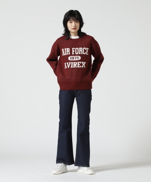 AVIREX（アヴィレックス）の「JACQUARD LOGO KNIT TOPS/ ジャガードロゴニットトップス（ニット/セーター・レディース・グレー/レッド/ネイビー・M/S）」の5枚目の写真