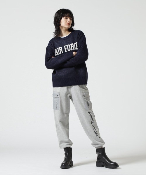 AVIREX（アヴィレックス）の「JACQUARD LOGO KNIT TOPS/ ジャガードロゴニットトップス（ニット/セーター・レディース・グレー/レッド/ネイビー・M/S）」の9枚目の写真