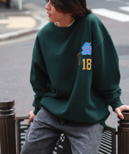 WESTSEA(ウエストシー)の「ヘビーウエイト サガラワッペン刺繍 ビッグシルエットスウェット(スウェット・メンズ・ネイビー/ダークグリーン/ブラック/オフホワイト・M/L)」の10枚目の写真