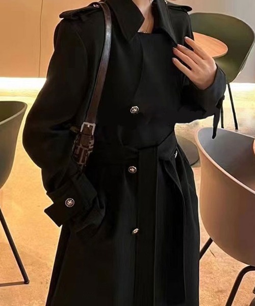 SPIGA(スピーガ)の「ウエストベルト付ロングトレンチコート(トレンチコート・レディース・ブラック/ベージュ・FREE)」の2枚目の写真