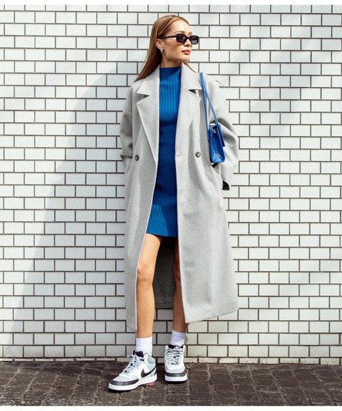 ANAP（アナップ）の「ダブルボタンロングテーラードコート（チェスターコート・レディース・グレー/アイボリー/グリーン/ブルー/ブラック・FREE）」の4枚目の写真