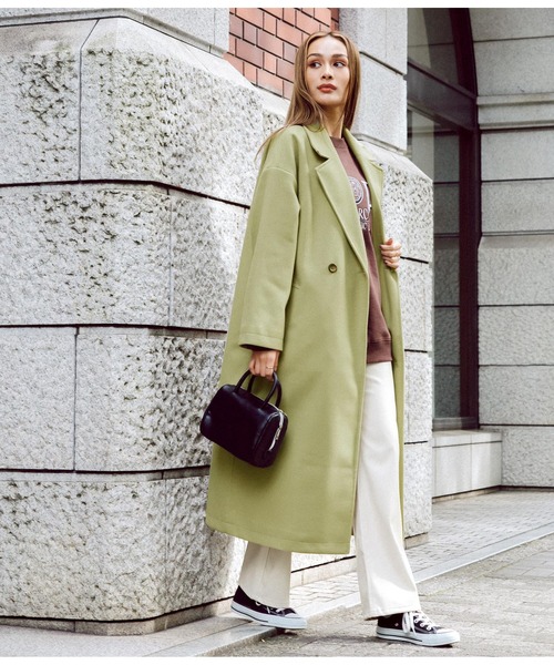 ANAP（アナップ）の「ダブルボタンロングテーラードコート（チェスターコート・レディース・グレー/アイボリー/グリーン/ブルー/ブラック・FREE）」の6枚目の写真