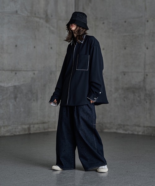 shiki tokyo(シキトウキョウ)の「Oversized Stitch Zip Shirt / オーバーサイズステッチZIPシャツ(シャツ/ブラウス・メンズ・ネイビー/ベージュ・SMALL/MEDIUM/LARGE)」の8枚目の写真