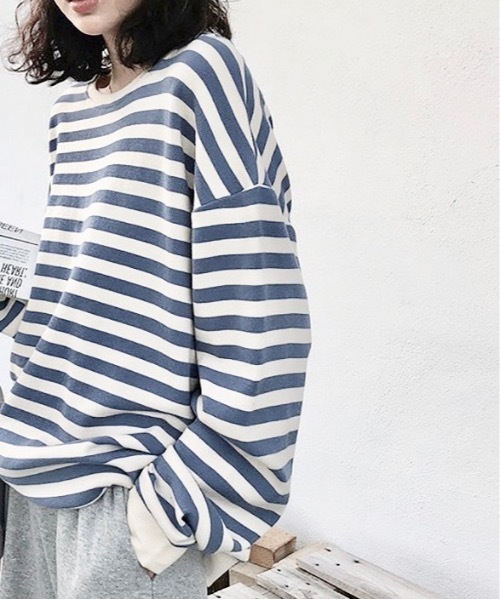 Burner(バーナー)の「【OKUOKU 0909】ラウンドネック ボーダー ロングスリーブ Tシャツ oku-tops-685604443846-14(Tシャツ/カットソー・レディース・A/B・FREE)」の2枚目の写真
