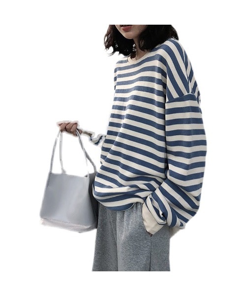 Burner(バーナー)の「【OKUOKU 0909】ラウンドネック ボーダー ロングスリーブ Tシャツ oku-tops-685604443846-14(Tシャツ/カットソー・レディース・A/B・FREE)」の8枚目の写真