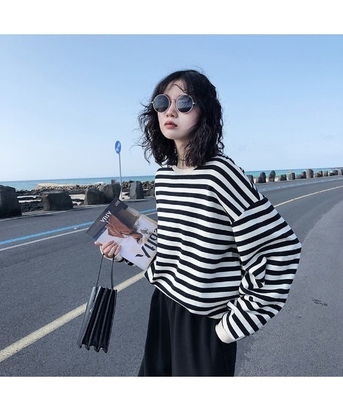 Burner(バーナー)の「【OKUOKU 0909】ラウンドネック ボーダー ロングスリーブ Tシャツ oku-tops-685604443846-14(Tシャツ/カットソー・レディース・A/B・FREE)」の9枚目の写真