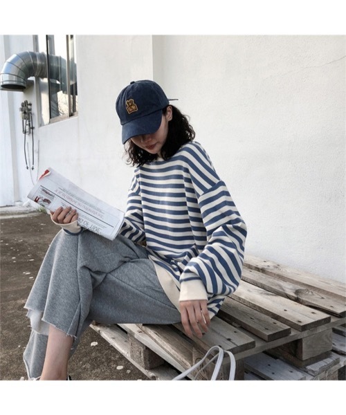 Burner(バーナー)の「【OKUOKU 0909】ラウンドネック ボーダー ロングスリーブ Tシャツ oku-tops-685604443846-14(Tシャツ/カットソー・レディース・A/B・FREE)」の15枚目の写真