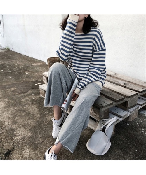 Burner(バーナー)の「【OKUOKU 0909】ラウンドネック ボーダー ロングスリーブ Tシャツ oku-tops-685604443846-14(Tシャツ/カットソー・レディース・A/B・FREE)」の18枚目の写真