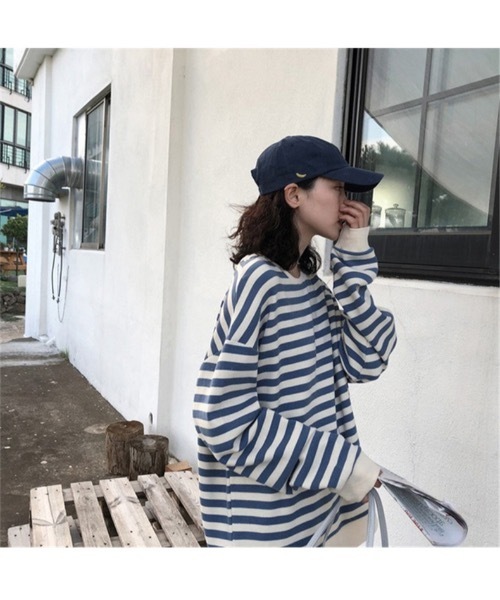 Burner(バーナー)の「【OKUOKU 0909】ラウンドネック ボーダー ロングスリーブ Tシャツ oku-tops-685604443846-14(Tシャツ/カットソー・レディース・A/B・FREE)」の16枚目の写真