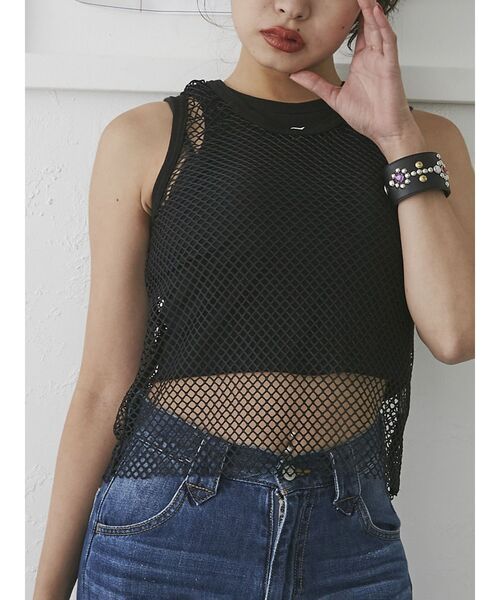 jouetie（ジュエティ）の「カラーメッシュタンク（タンクトップ・レディース・オフホワイト/ブラック/ボルドー/オレンジ/ブルー・MEDIUM）」の6枚目の写真