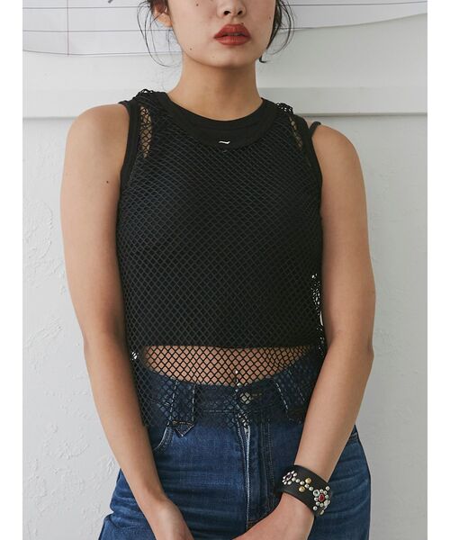 jouetie（ジュエティ）の「カラーメッシュタンク（タンクトップ・レディース・オフホワイト/ブラック/ボルドー/オレンジ/ブルー・MEDIUM）」の7枚目の写真