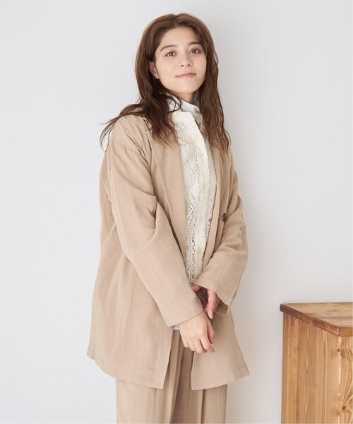 LBC(エルビーシー)の「【セットアップ対応】レーヨン麻ダブルジャケットコート(テーラードジャケット・レディース・ベージュ/ネイビー・M)」の14枚目の写真