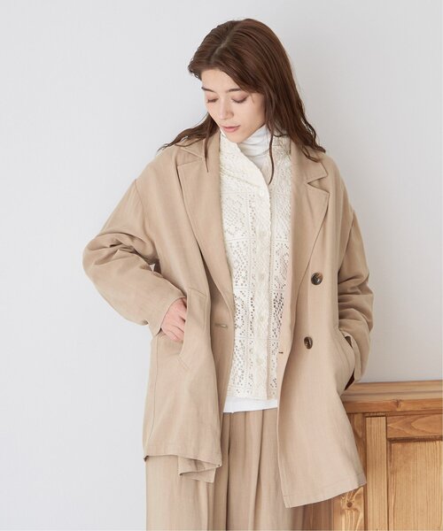 LBC(エルビーシー)の「【セットアップ対応】レーヨン麻ダブルジャケットコート(テーラードジャケット・レディース・ベージュ/ネイビー・M)」の15枚目の写真