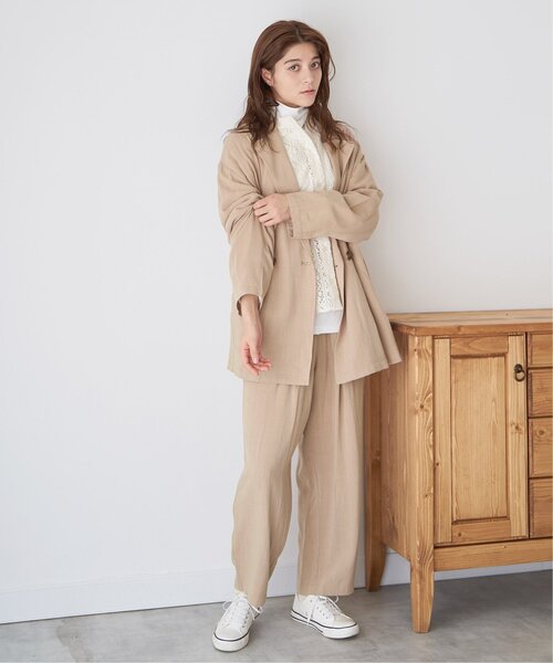 LBC(エルビーシー)の「【セットアップ対応】レーヨン麻ダブルジャケットコート(テーラードジャケット・レディース・ベージュ/ネイビー・M)」の20枚目の写真