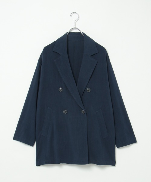 LBC(エルビーシー)の「【セットアップ対応】レーヨン麻ダブルジャケットコート(テーラードジャケット・レディース・ベージュ/ネイビー・M)」の6枚目の写真