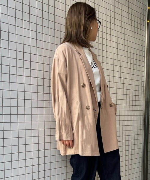 LBC(エルビーシー)の「【セットアップ対応】レーヨン麻ダブルジャケットコート(テーラードジャケット・レディース・ベージュ/ネイビー・M)」の3枚目の写真