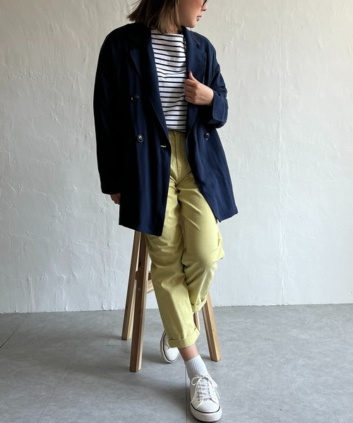 LBC(エルビーシー)の「【セットアップ対応】レーヨン麻ダブルジャケットコート(テーラードジャケット・レディース・ベージュ/ネイビー・M)」の5枚目の写真