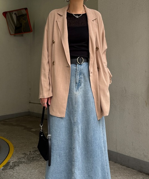 LBC(エルビーシー)の「【セットアップ対応】レーヨン麻ダブルジャケットコート(テーラードジャケット・レディース・ベージュ/ネイビー・M)」の10枚目の写真