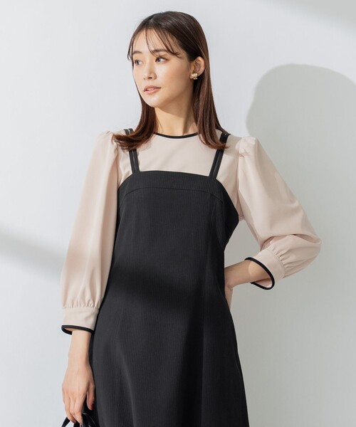 組曲(クミキョク)の「【洗える】バイカラージョーゼットバックリボン ブラウス(Tシャツ/カットソー・レディース・ベージュ系/アイボリー系/ネイビー系・2)」の2枚目の写真
