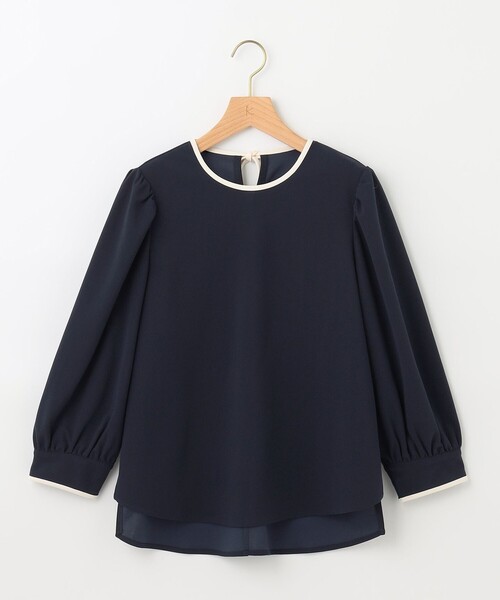 組曲(クミキョク)の「【洗える】バイカラージョーゼットバックリボン ブラウス(Tシャツ/カットソー・レディース・ベージュ系/アイボリー系/ネイビー系・2)」の14枚目の写真