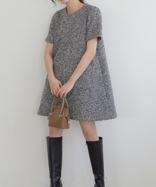 ACYM(アシーム)の「Tweed mini ワンピース(ワンピース・レディース・ブラックミックス/アイボリー・FREE)」の3枚目の写真