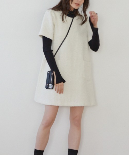 ACYM(アシーム)の「Tweed mini ワンピース(ワンピース・レディース・ブラックミックス/アイボリー・FREE)」の7枚目の写真