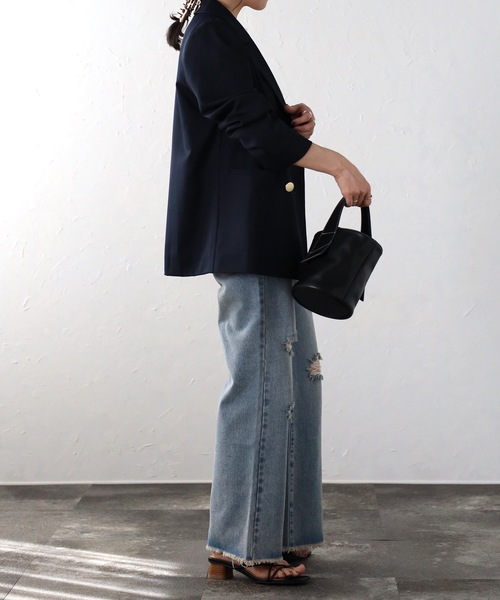 ap retro（アプレトロ）の「ダブルテーラードジャケット（テーラードジャケット・レディース・ネイビー/ブラック系その他/グレー/ブラック/グレイッシュベージュ/ブラック系その他2/ブラウン/チャコール/ネイビー系・FREE/LARGE）」の15枚目の写真