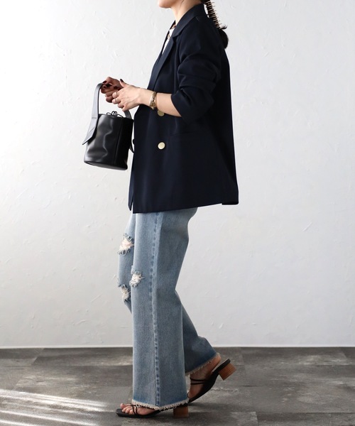 ap retro（アプレトロ）の「ダブルテーラードジャケット（テーラードジャケット・レディース・ネイビー/ブラック系その他/グレー/ブラック/グレイッシュベージュ/ブラック系その他2/ブラウン/チャコール/ネイビー系・FREE/LARGE）」の14枚目の写真