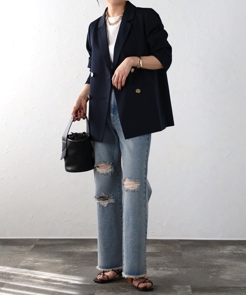 ap retro（アプレトロ）の「ダブルテーラードジャケット（テーラードジャケット・レディース・ネイビー/ブラック系その他/グレー/ブラック/グレイッシュベージュ/ブラック系その他2/ブラウン/チャコール/ネイビー系・FREE/LARGE）」の16枚目の写真