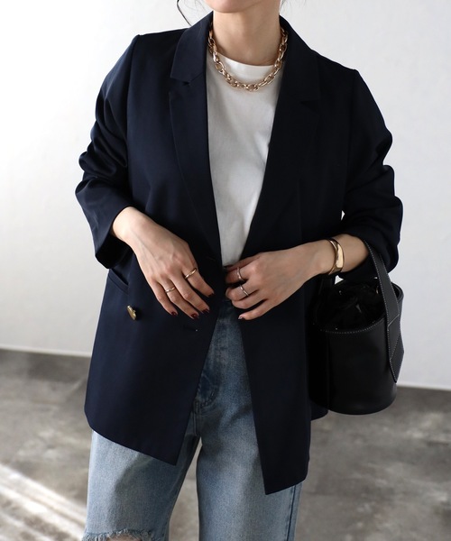 ap retro（アプレトロ）の「ダブルテーラードジャケット（テーラードジャケット・レディース・ネイビー/ブラック系その他/グレー/ブラック/グレイッシュベージュ/ブラック系その他2/ブラウン/チャコール/ネイビー系・FREE/LARGE）」の11枚目の写真