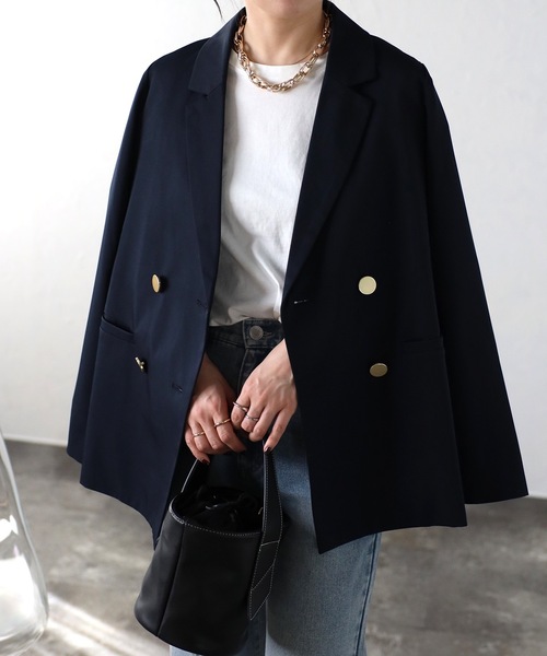 ap retro（アプレトロ）の「ダブルテーラードジャケット（テーラードジャケット・レディース・ネイビー/ブラック系その他/グレー/ブラック/グレイッシュベージュ/ブラック系その他2/ブラウン/チャコール/ネイビー系・FREE/LARGE）」の10枚目の写真