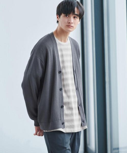 green label relaxing（グリーンレーベルリラクシング）の「コットン/アクリル メッシュ Vネック カーディガン（カーディガン/ボレロ・メンズ・ダークグレー/コバルトブルー・L/M/S/XL）」の2枚目の写真