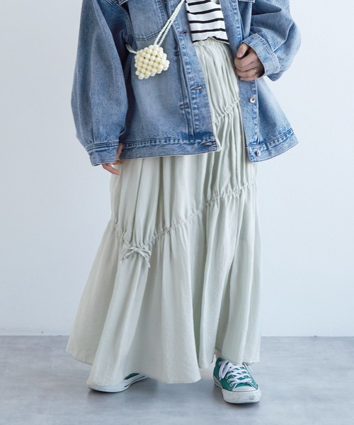 w closet（ダブルクローゼット）の「ドロストギャザースカート（スカート・レディース・オフホワイト/ブルー/ミント・FREE）」の3枚目の写真