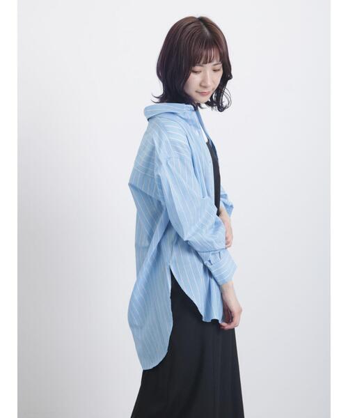 Samansa Mos2 blue(サマンサモスモスブルー)の「ストライプビッグシャツ(シャツ/ブラウス・レディース・グレー/ピンク/ブルー・フリ-)」の18枚目の写真