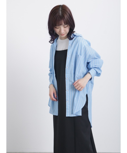 Samansa Mos2 blue(サマンサモスモスブルー)の「ストライプビッグシャツ(シャツ/ブラウス・レディース・グレー/ピンク/ブルー・フリ-)」の2枚目の写真
