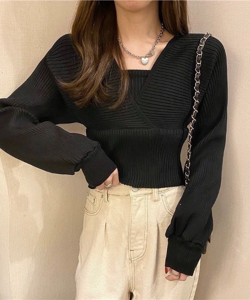 LADY LIKE(レディライク)の「レイヤード風ドルマンニット(ニット/セーター・レディース・ピンク/レッド/ブラウン/ホワイト/ブラック・M)」の7枚目の写真