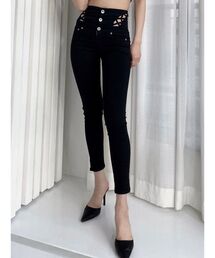 GYDA | H/Wボタン カーブレースアップスキニーパンツ(デニムパンツ)