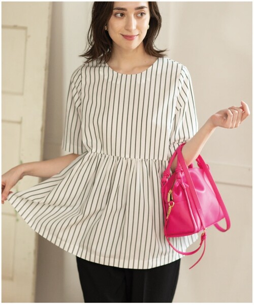 ペプラムデザインブラウス/シャツ【洗濯機洗い可/イージーケア】