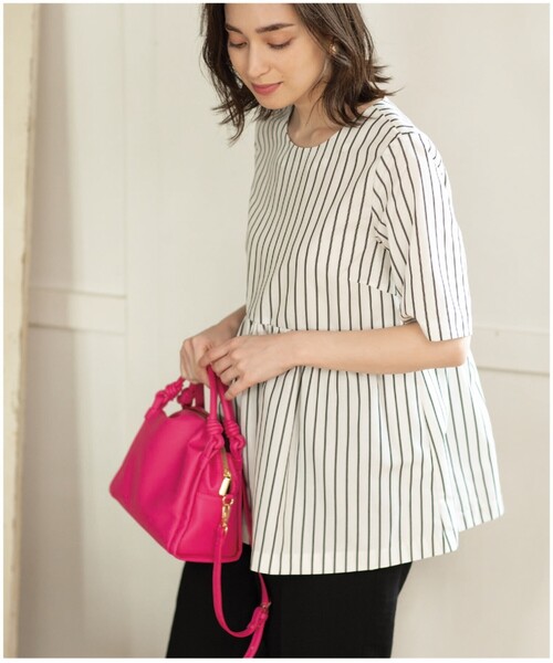 ペプラムデザインブラウス/シャツ【洗濯機洗い可/イージーケア】