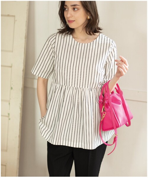 ペプラムデザインブラウス/シャツ【洗濯機洗い可/イージーケア】